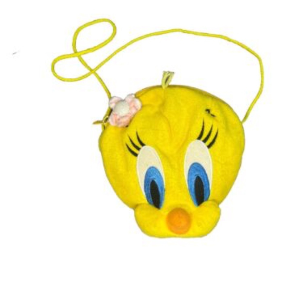 Retro Amscan Looney Tunes Tweety Bird Plush Head Purse Crossbody Bag With Flower